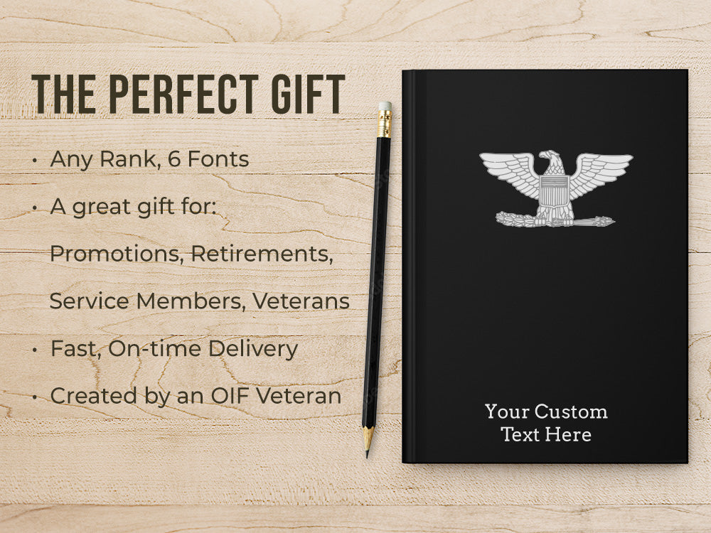 Custom Military Notebook, Personalized Servicemember Journal, Military Gifts, Veteran Present, Military Gift, NCO Note book, Sergeant Gift, Military Promotion, Hail and Farewell Gift, Military Stationery, Personalized Retirement Gift, NCO Gift for Veteran