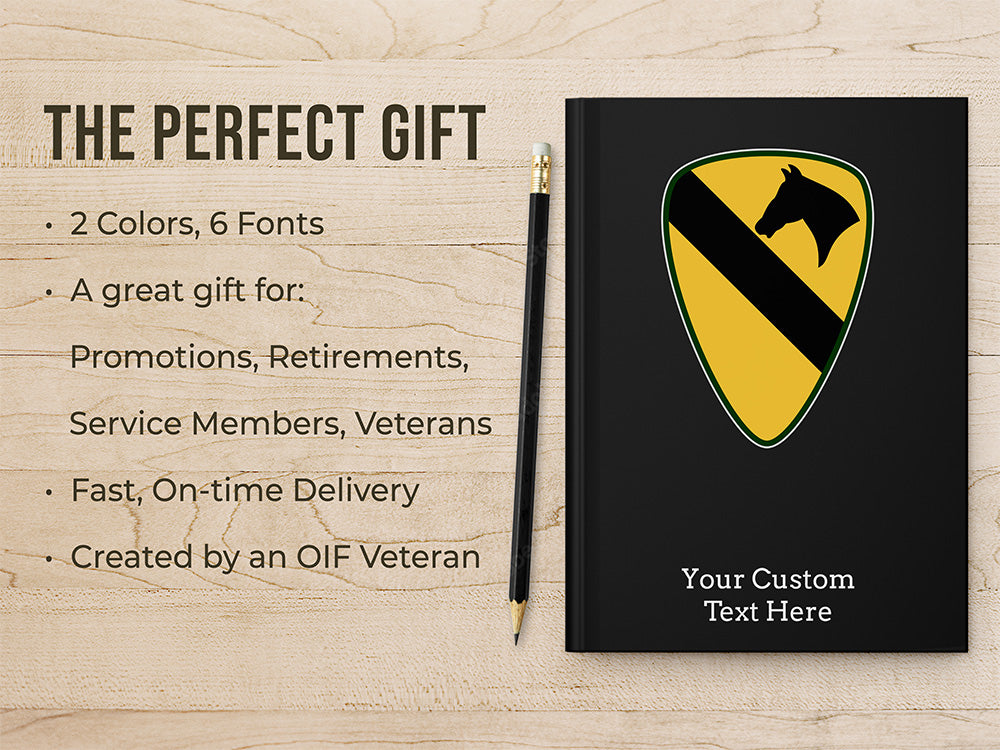 Custom 1st Cavalry Notebook, Personalized 1 CAV Journal Gift, Cavalry Gift, Fort Cavazos Gifts, Army Stationery, Soldier Gift for Army Retirement Journal for NCO Veteran Infantry Note book Promotion gift, personalized gifts for soldier at Fort Hood