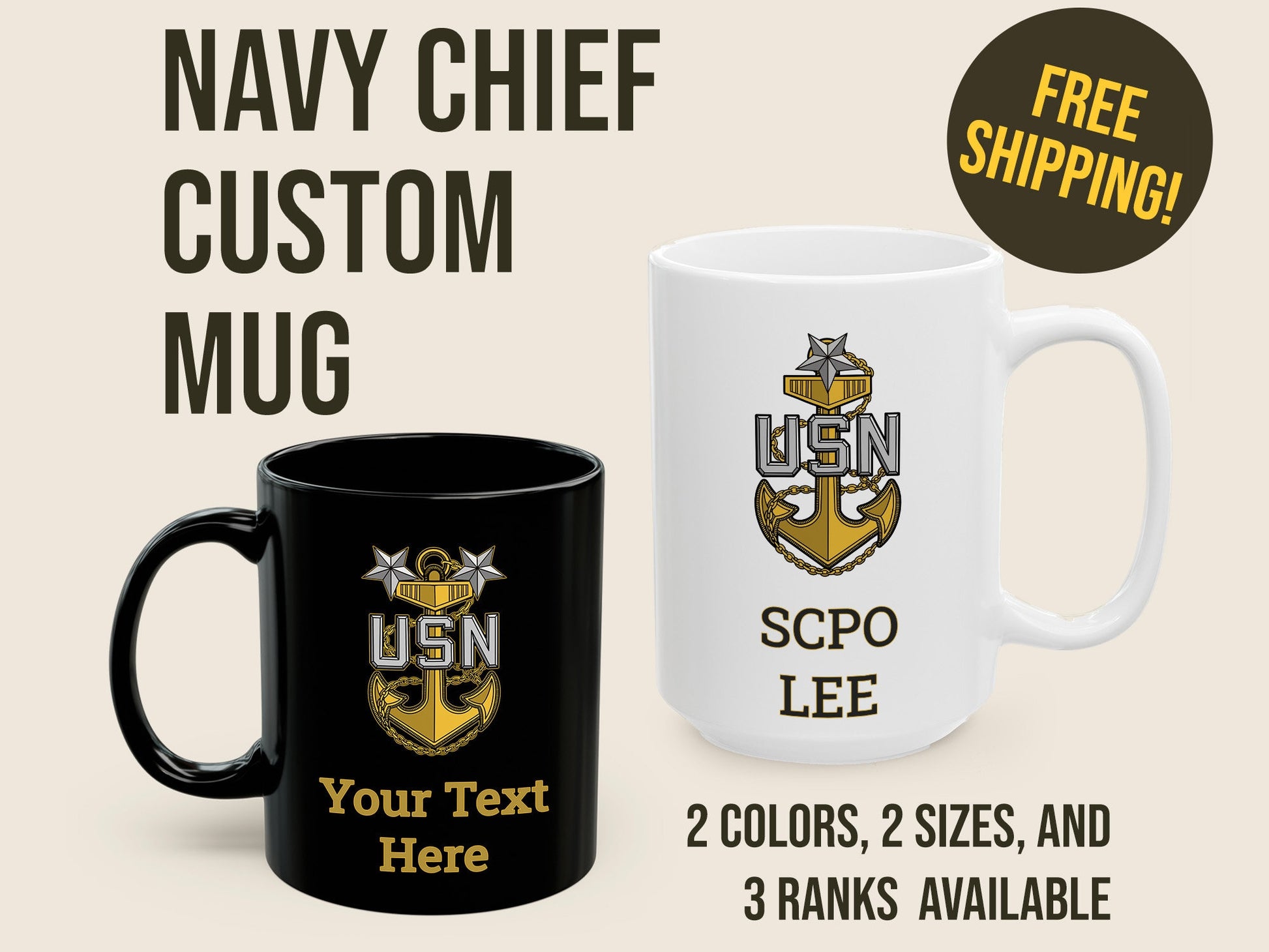 Navy Chief Custom Mug, Personalized Chief Petty Officer Gift for Master Chief NCO mug for Senior Master Cheif, CPO, SCPO, MCPO, USN, Navy Retirement Gifts for Old Goat mug for Personalized Navy Gift, Navy Mugs, Sailor Gift, Old Sailor, Senior Chief