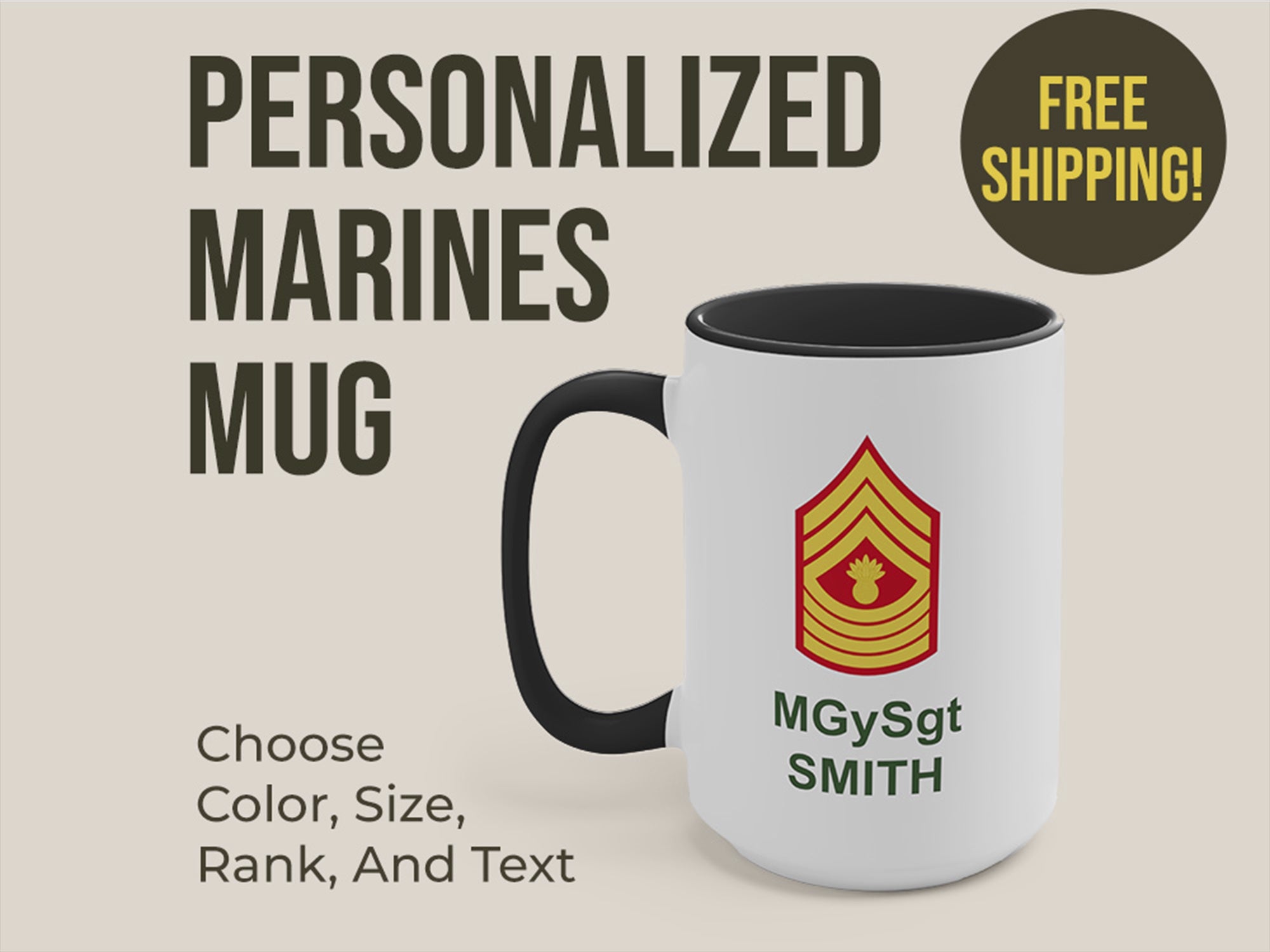 Custom Marine Mug, Marine Coffee Cup, Military Gift, NCO Mug, Sergeant Gift, Military Promotion, Hail and Farewell Gift, Military Retirement, Personalized Marines Mug, Personalized Marine Gift, Personalized Retirement Gift, Officer Mug