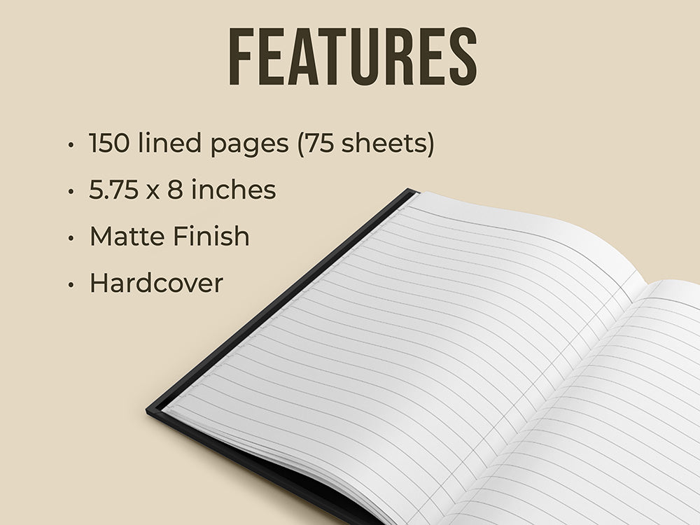 Notebook features 150 lined pages and matte finish and hardcover