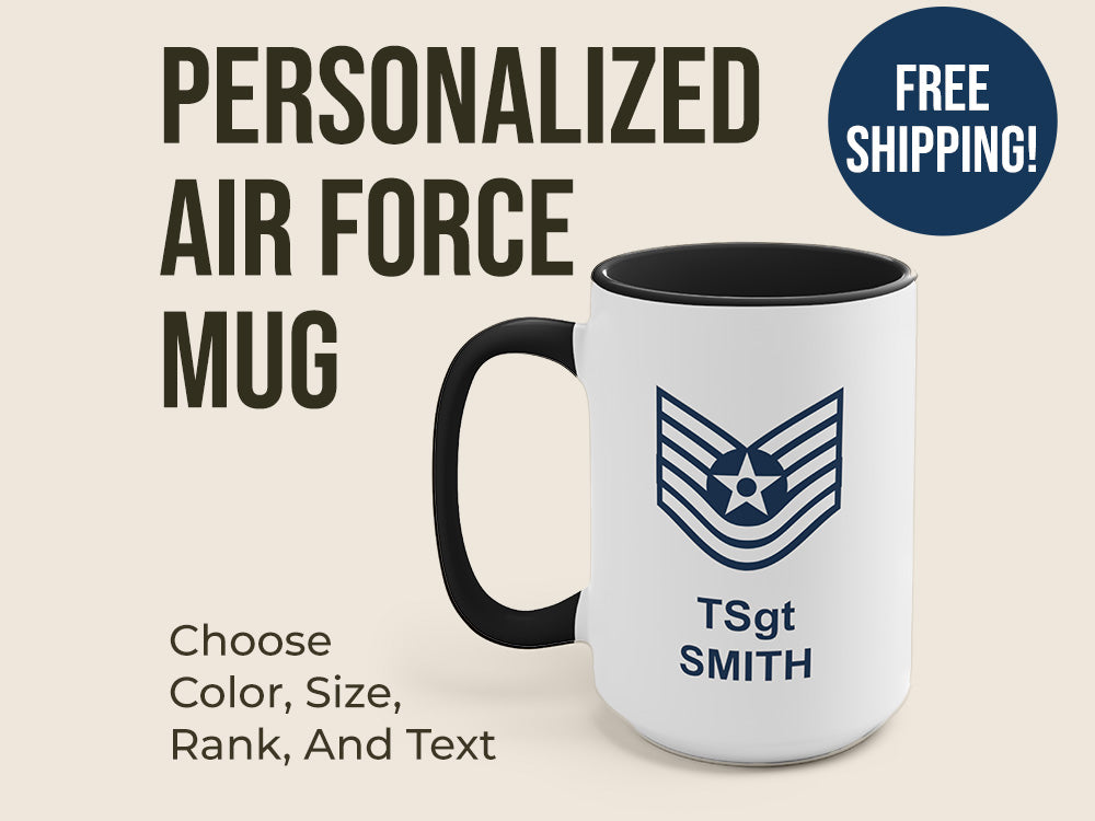 Custom Air Force Mug, USAF Coffee Cup, Military Gift, NCO Mug, Sergeant Gift, Military Promotion, Air Force Gift, Air Force Retirement, Personalized Airman Mug, Personalized USAF Gift, Personalized Retirement Gift, Officer Mug